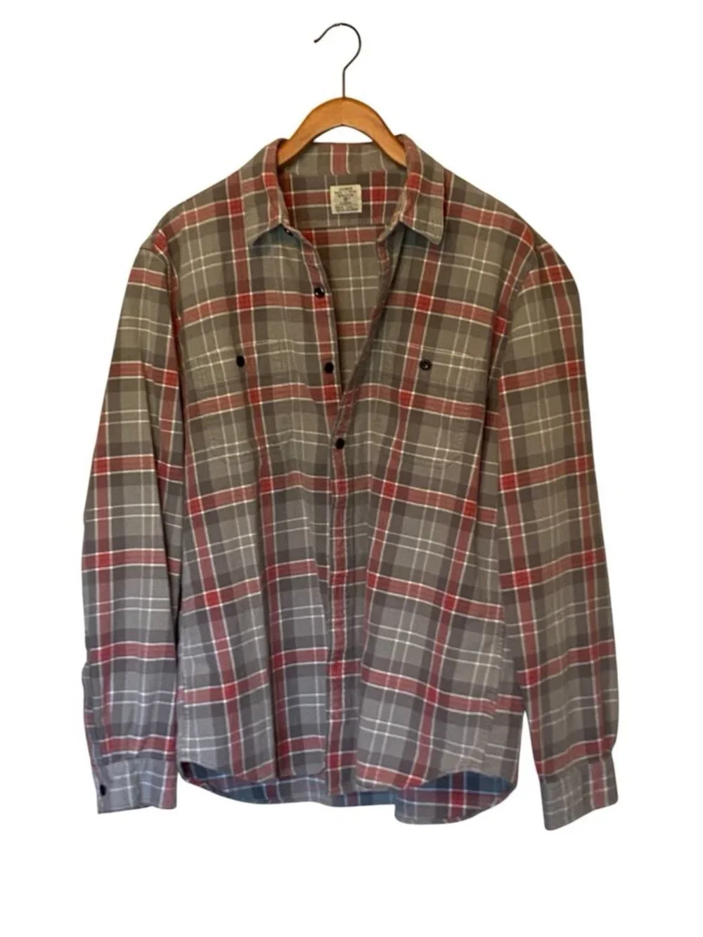 J. Crew Gray Red Plaid Flannel Shirt Men's XL Long Sleeve Button Up Casual